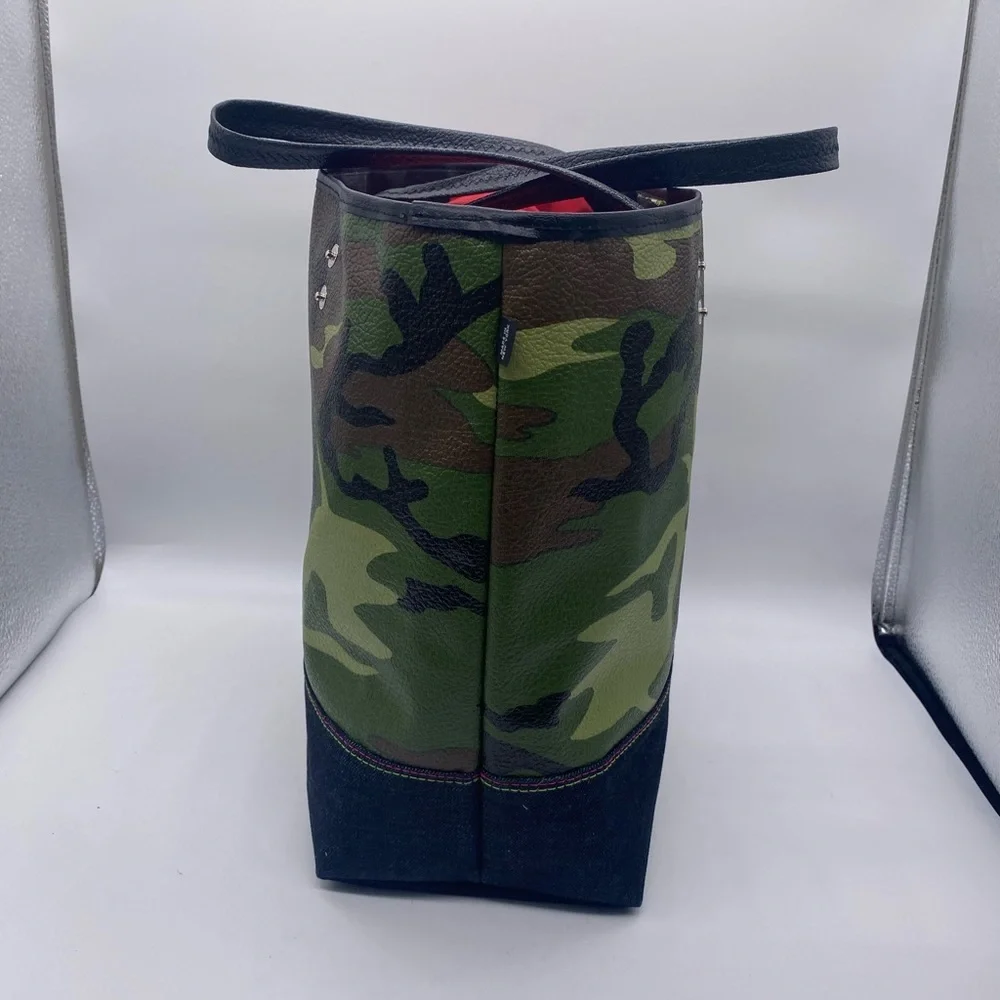 HANDMADE Unisex Camouflage Vegan Leather/ Denim Tote Bag.OS